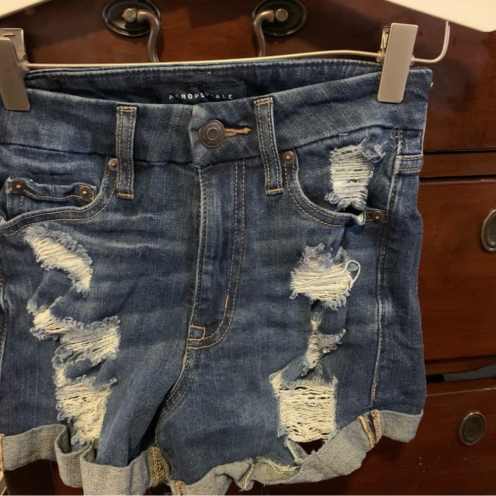 Aeropostale Women's Distressed Jean Shorts - Blue